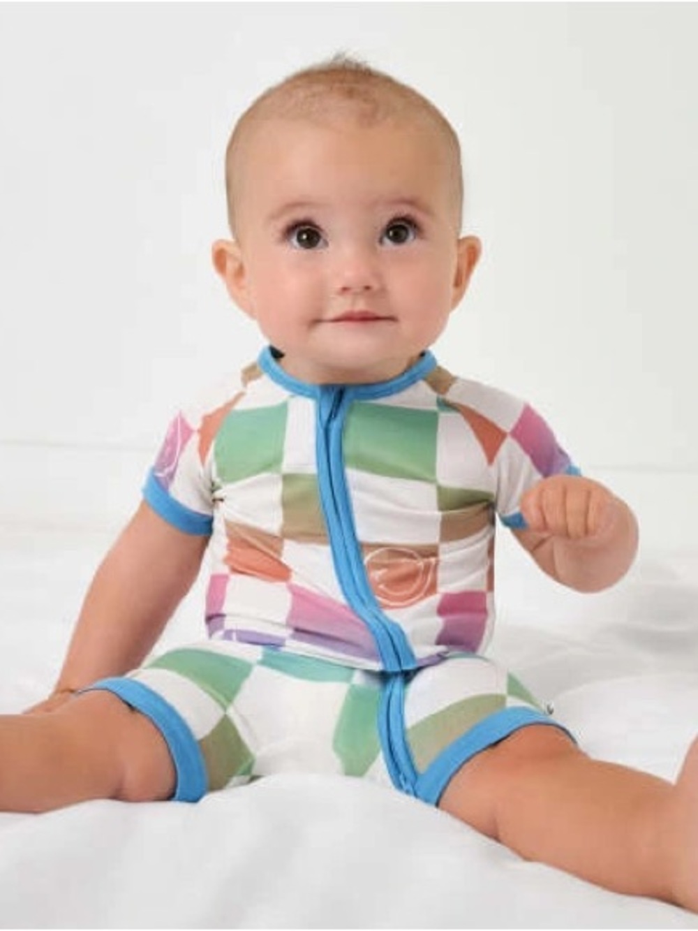 NWT little sleepies bamboo ombre cheery checks 0-3 shorty romper comfy summer - Picture 1 of 3